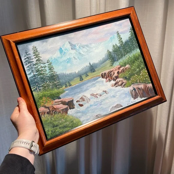 Mountain River Landscape Scene Artwork Framed Artist Signed Wanda Bunch '08 - Picture 2 of 16